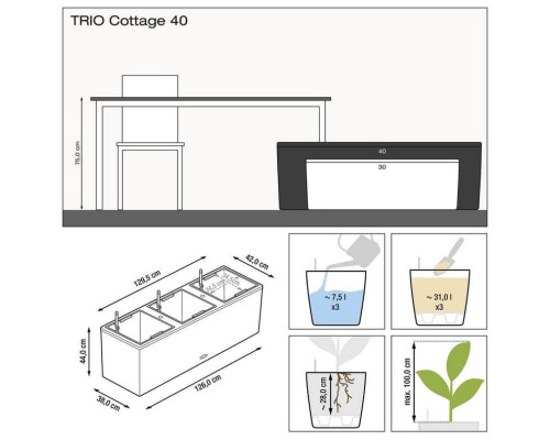 Умный вазон (кашпо и горшок) Lechuza Trio Cottage 40 Светло-серый для цветов и растений