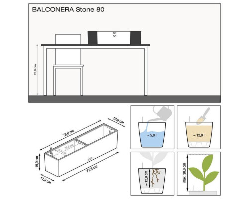 Умный вазон (кашпо и горшок) Lechuza Balconera Stone 80 Серый камень для цветов и растений