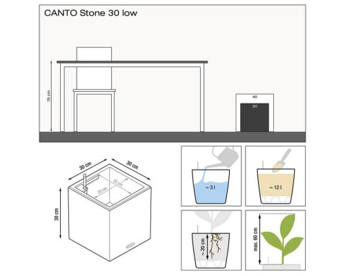 Умный вазон (кашпо и горшок) Lechuza Canto Stone 30 low Серый для цветов и растений