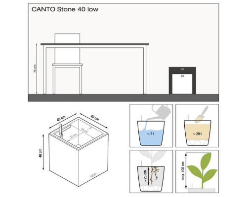 Умный вазон (кашпо и горшок) Lechuza Canto Stone 40 low Серый для цветов и растений