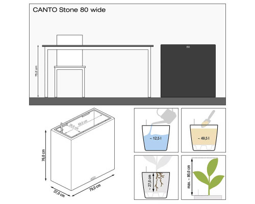 Умный вазон (кашпо и горшок) Lechuza Canto Stone 80 wide Графитовый для цветов и растений