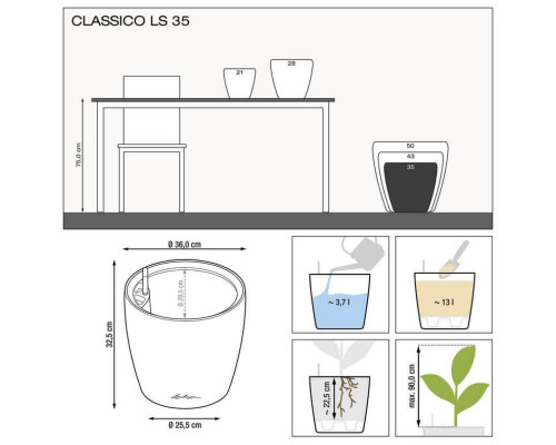 Умный вазон (кашпо и горшок) Lechuza Classico LS 35 Эспрессо для цветов и растений