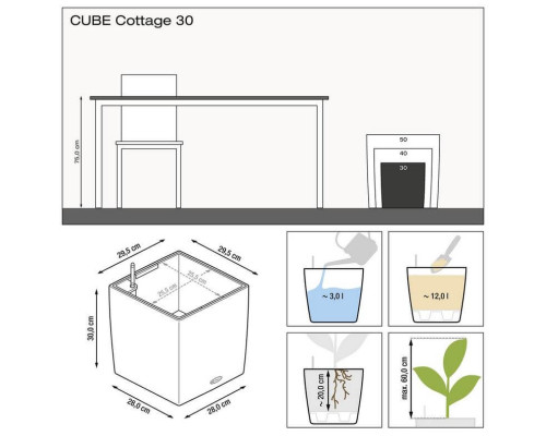 Розумний вазон (кашпо та горщик) Lechuza Cube Cottage 30 Граніт для квітів та рослин