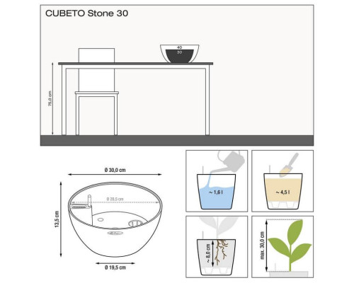 Умный вазон (кашпо и горшок) Lechuza Cubeto Stone 30 Серый камень для цветов и растений