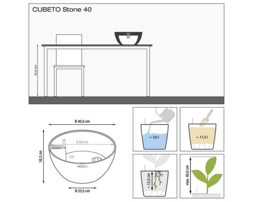 Умный вазон (кашпо и горшок) Lechuza Cubeto Stone 40 Серый камень для цветов и растений