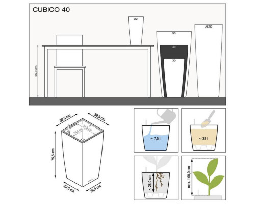 Умный вазон (кашпо и горшок) Lechuza Cubico 40 Белый для цветов и растений