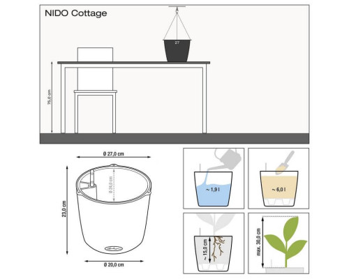 Умный вазон (кашпо и горшок) Lechuza Nido Cottage Светло-серый для цветов и растений