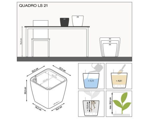 Умный вазон (кашпо и горшок) Lechuza Quadro LS 21 Черный для цветов и растений