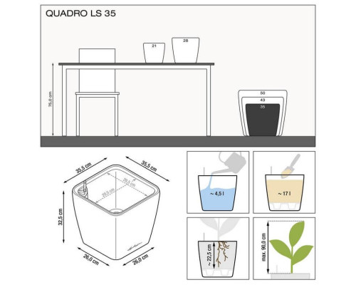Умный вазон (кашпо и горшок) Lechuza Quadro LS 35 Серо-коричневый для цветов и растений
