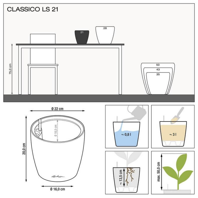 Розміри Lechuza Classico LS 21 Сіро-коричневий