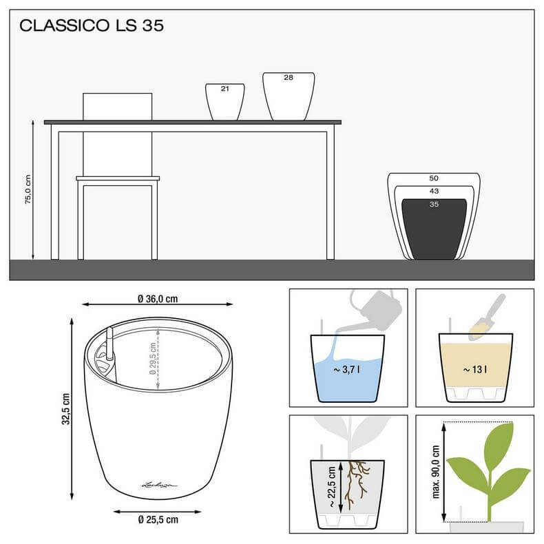 Размеры Lechuza Classico LS 35 Эспрессо